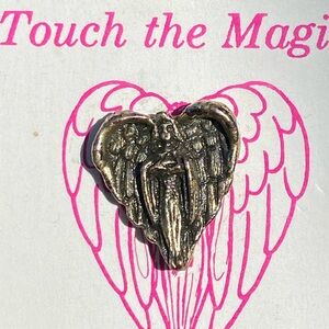 Vintage Guardian Angel pin gold tone small Angel Heart made in USA